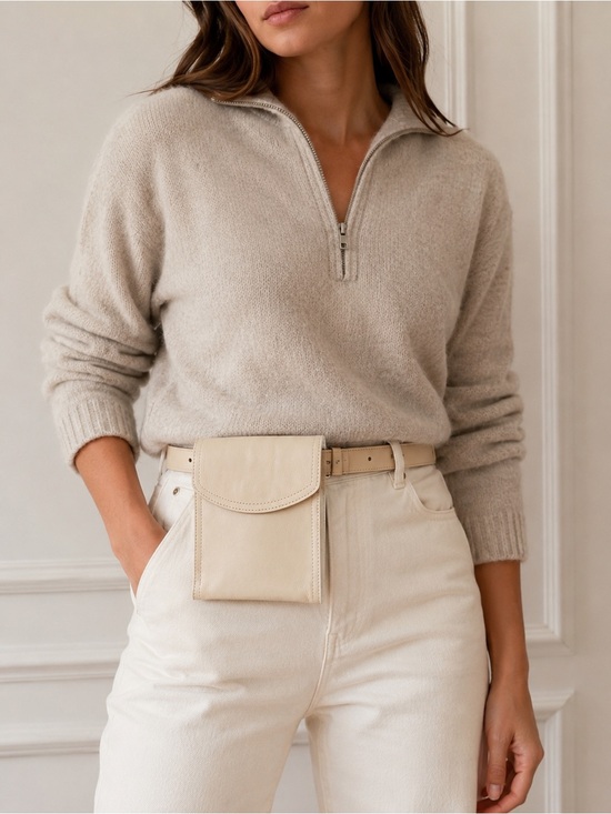 Anthropologie Handbags - Anthropologie Leather Belt Bag Mini Waist Pouch Ivory Cream